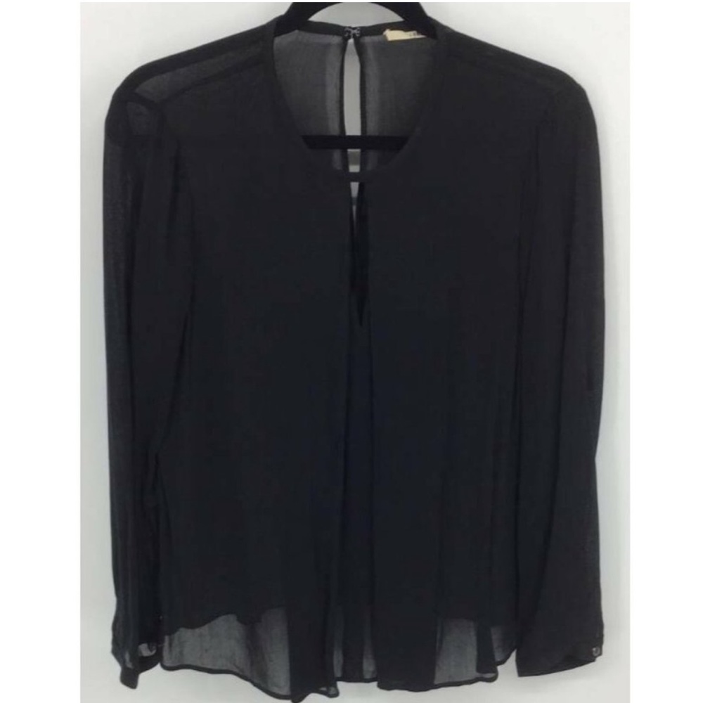 J Brand Sheer Black Top with Slit and Pleat Front Sz M